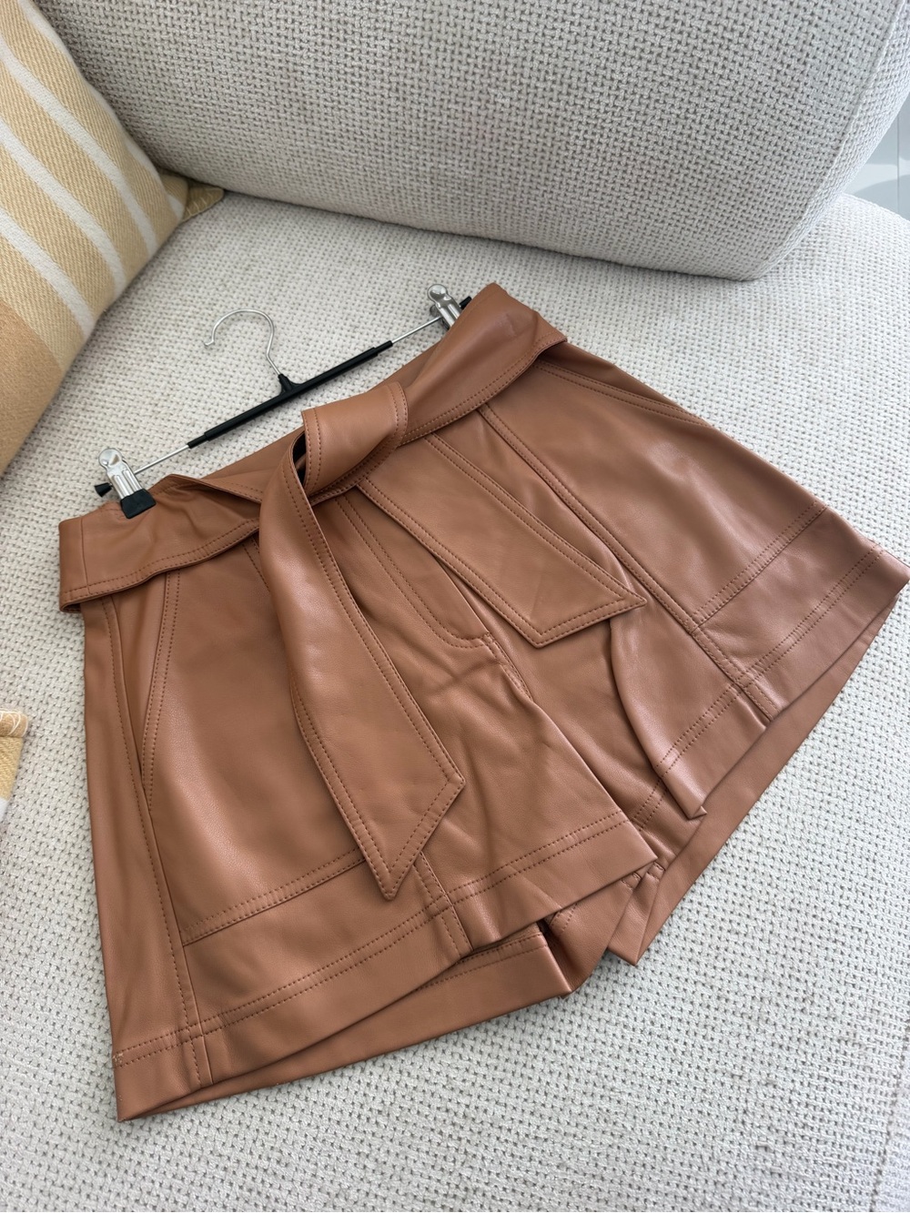 Jonathan Simkhai Leather Belted Shorts — Camel